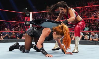 WWE RAW Bayley Hits Becky Lynch With A Chair